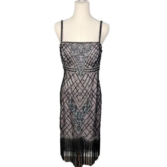 Sue Wong Dresses & Skirts - Sue Wong New Size 8/Med Beaded Dress Fringe New Gatsby Hoco Platinum Black
